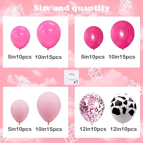 Miniatura 2 de Globos de vaquera, 95 globos de látex con estampado de vaca occidental rosa, confeti, para discoteca occidental, vaquera, caballo retro, último