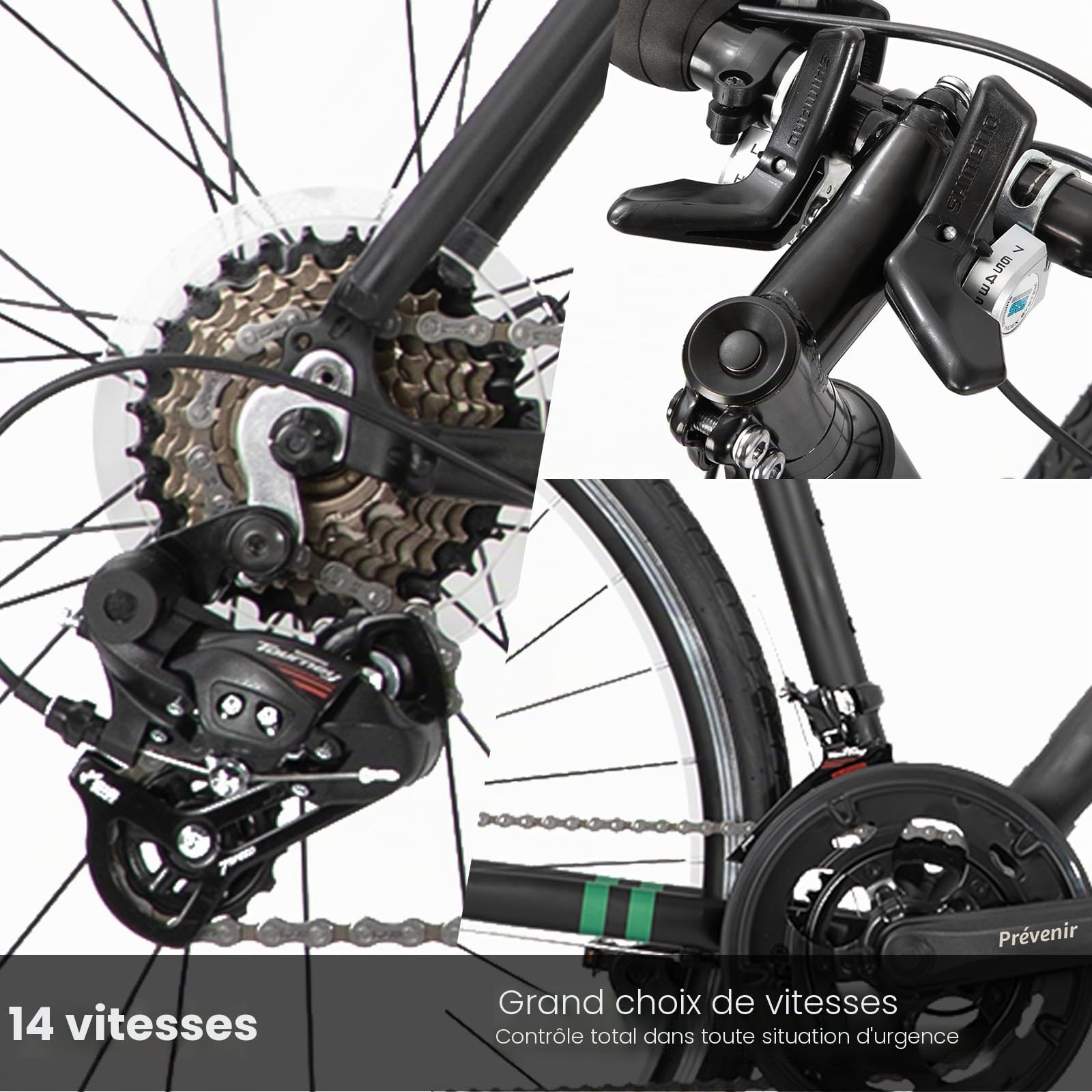 HILAND Daring Vélo de Route 28” 700C, 14 Vitesses, Cadre Aluminium 49/53/57 cm, Vélo de Ville et Pendulaire pour Homme et Femme, Vélo Adulte, Noir/Vert/Rouge