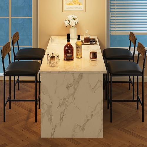 Miniatura 2 de GAOMON Juego de 2 taburetes de bar de altura de mostrador con reposapiés, taburetes de cocina de piel sintética, sillas de bar con respaldo para