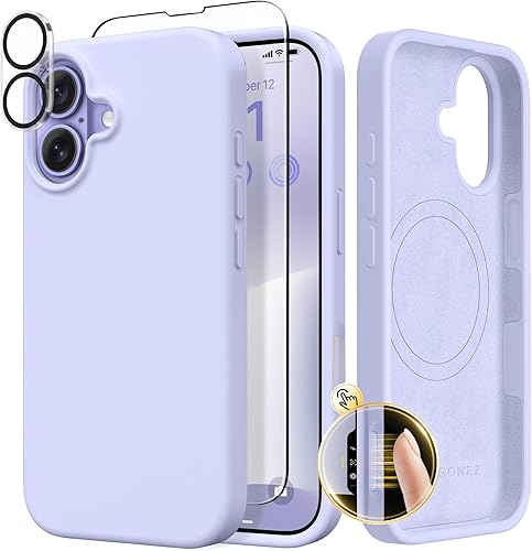 Miniatura 55 de GONEZ Funda de silicona para iPhone 14 Pro Max, compatible con MagSafe, con protector de pantalla + protector de lente de cámara, silicona líquida a