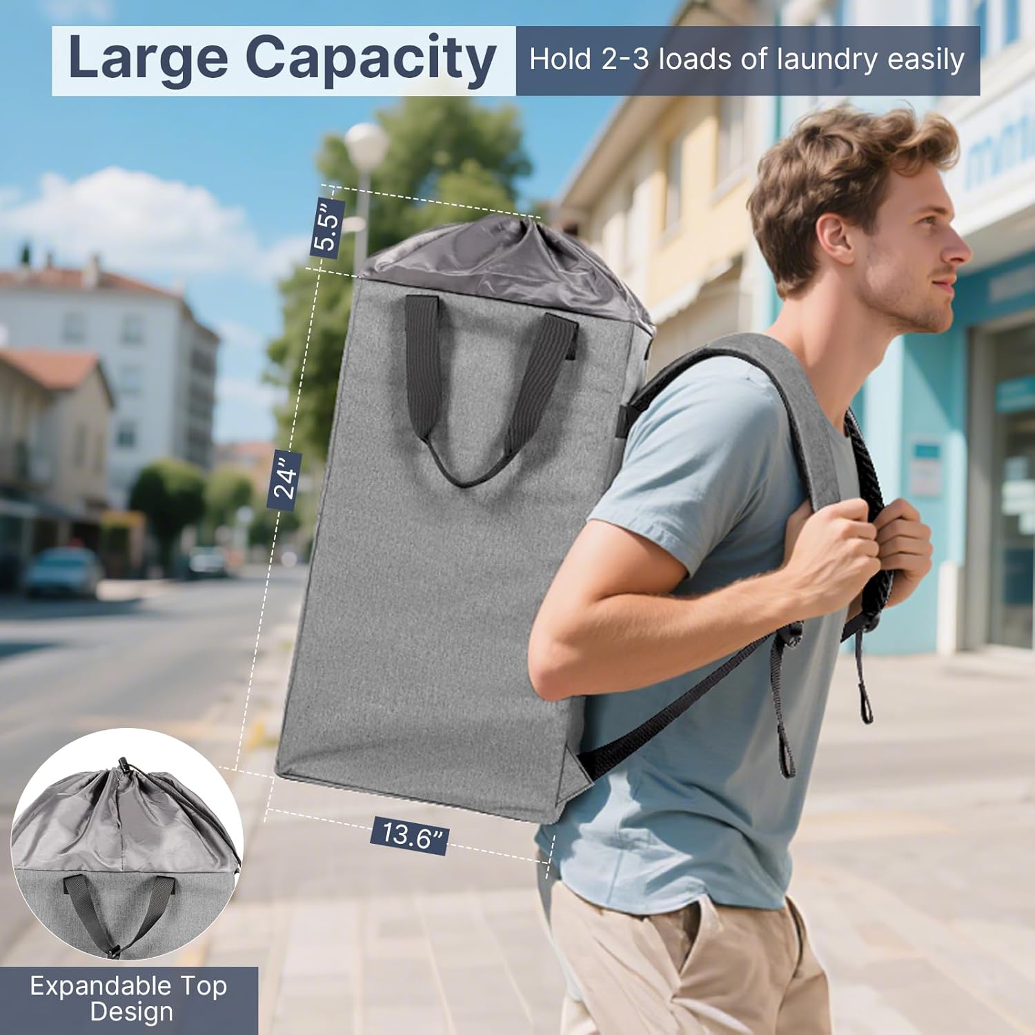 Bukere Laundry Backpack for College Students Dorm Essentials, Extra Large 90L Hanging Bag with Adjustable Shoulder Straps, Portable Laundry Tote for Apartment, Laundromat, Travel