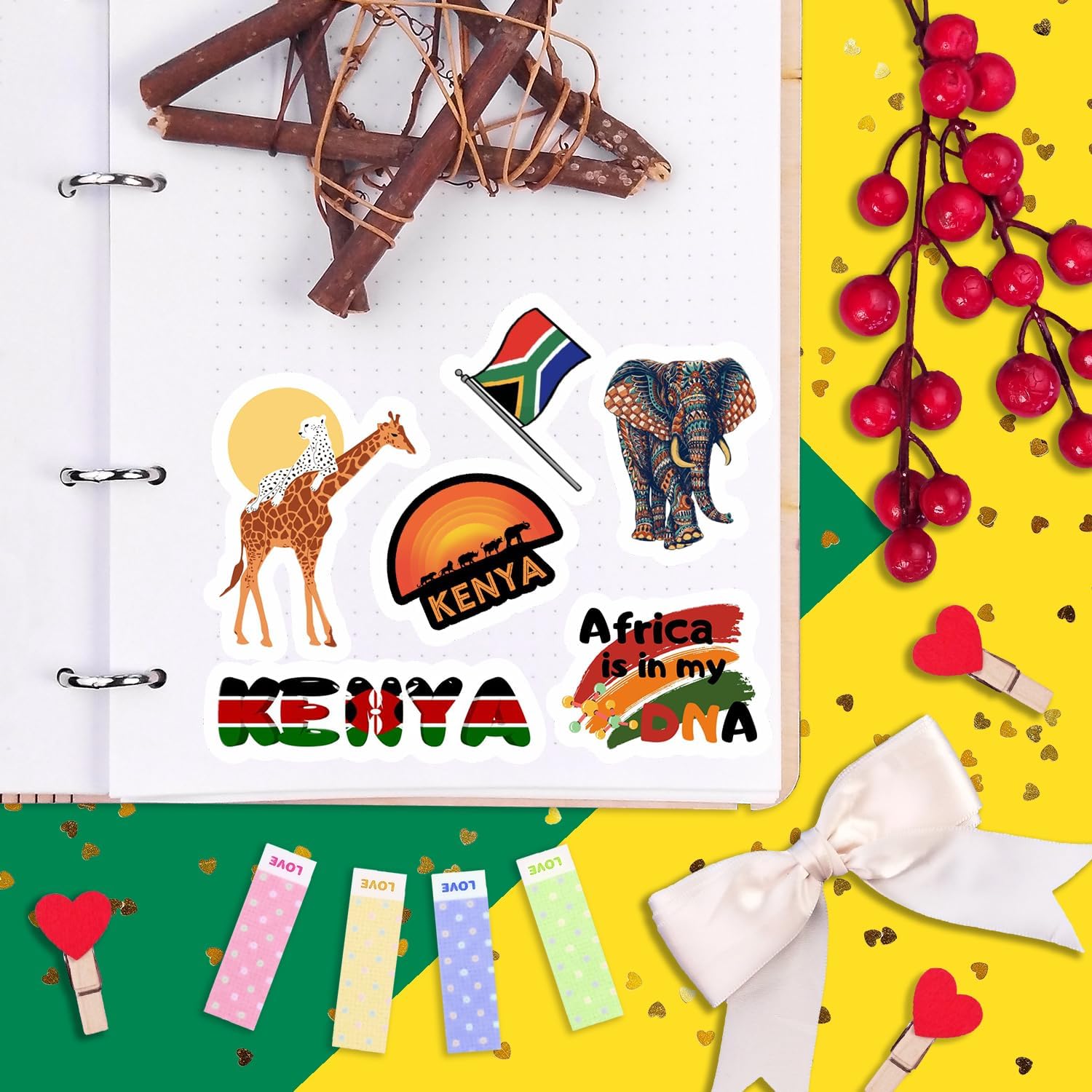 BulbaCraft Africa Stickers for Water Bottle and Laptop - African Party Supplies & Decorations, Waterproof Vinyl Decals, Kenya, Nigeria, Ghana Stickers, Gifts for Women & Men