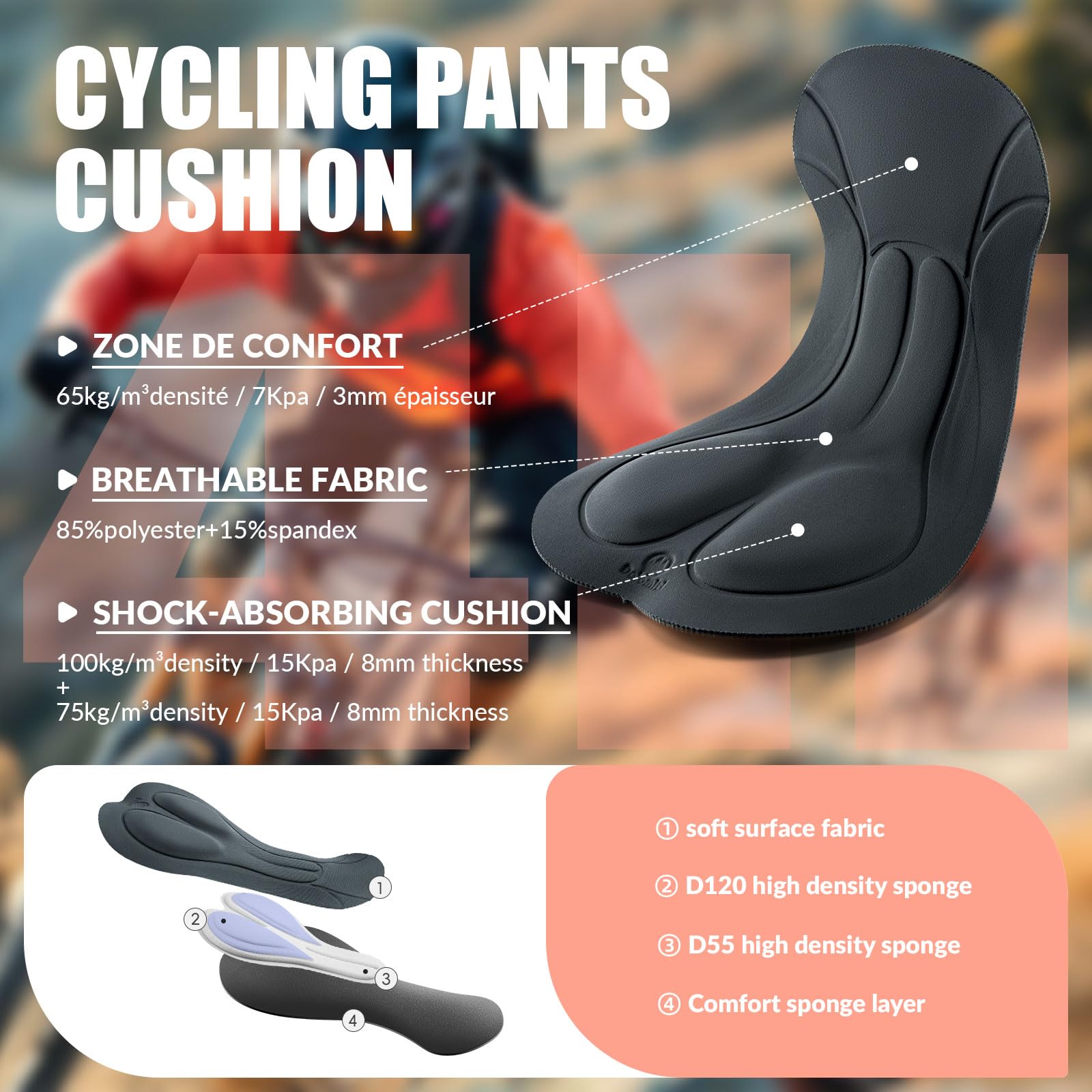 ROCKBROS TVI Cuissard à Bretelles pour Femmes Été, Shorts de Vélo Course Rembourré avec Poche Arrière, Séchage Rapide Anti-Choc pour Vélo de Route VTT, XXS-XL