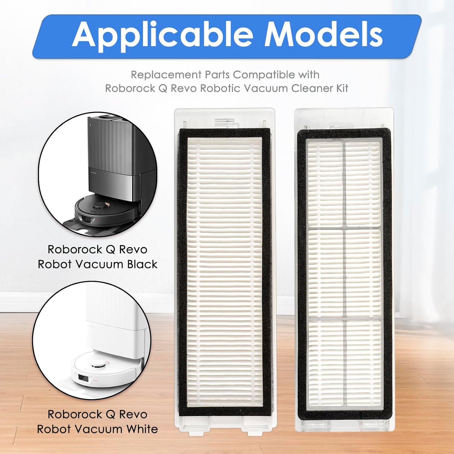 (5 Pack) Q Revo Replacement HEPA Filter Compatible With Roborock Q Revo Robot Vacuum, Filters Accessories Kit, 5 Filters（NOT FOR QREVO S） image 2