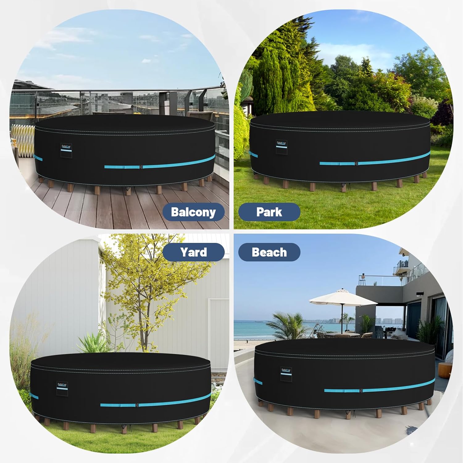 Outdoor Furniture Cover - 100% Waterproof, High Density Oxford, PU Silver Coating, UV Resistant, All-Weather Resistant Patio Table Cover for Round Patio Furniture Set - 98×28 Inch