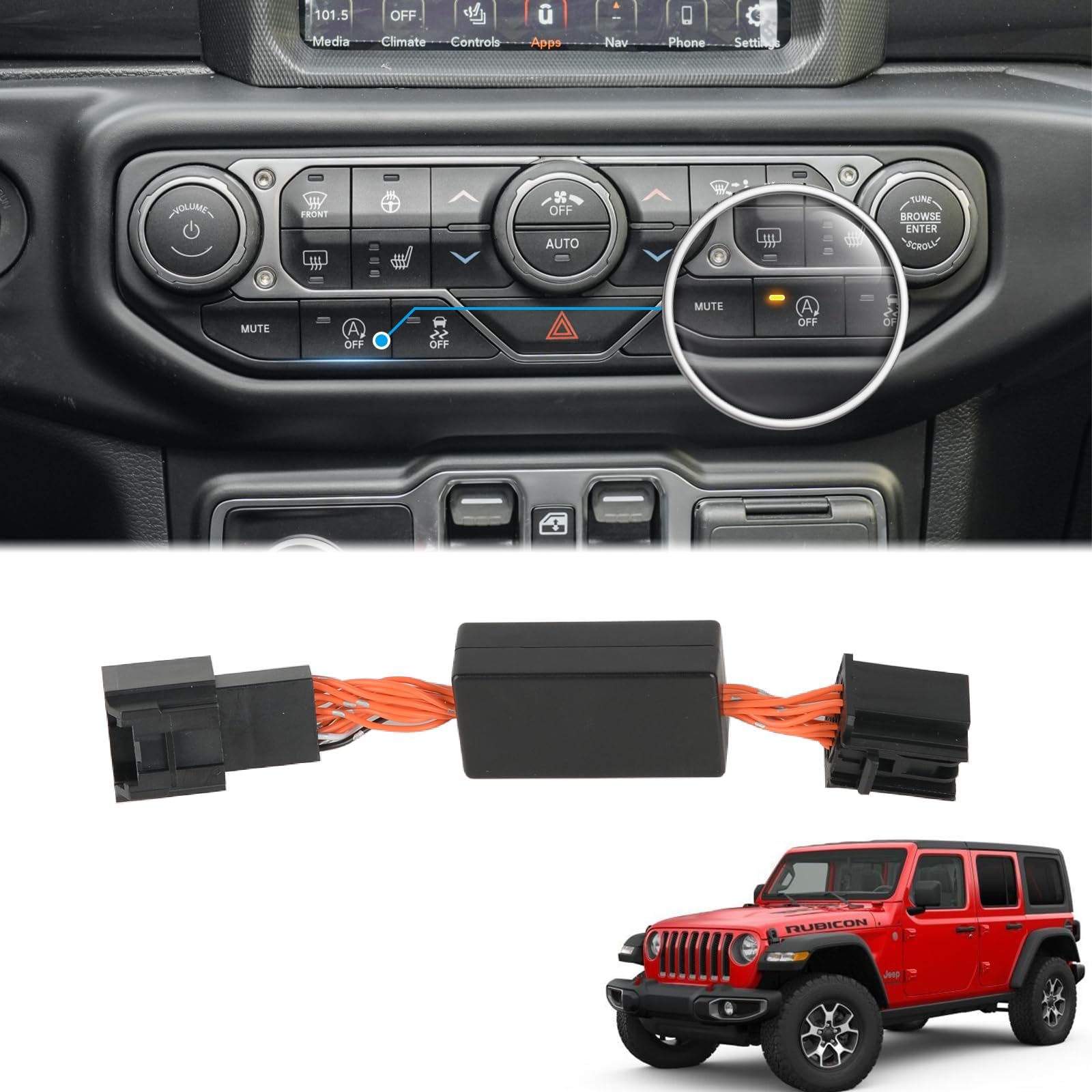 Auto Start Stop Eliminator for 2018-2024 Jeep Wrangler JL JLU Upgrade Plug Play Engine System Cable Easy Installation(Not fit 4XE)