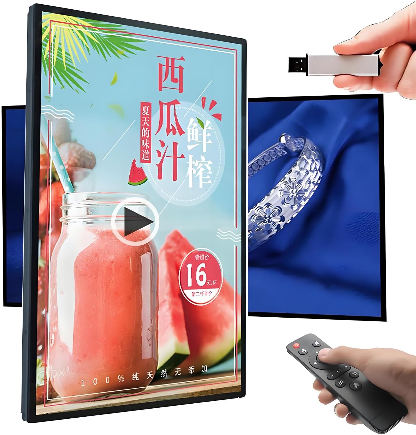 Digital Signage,LCD Monitor Advertising Screen 1920x 1080 IPS Full HD Screen Wall-Mounted Landscape/Portrait, Advertising Media Player, Share Photo Video via App or USB 23.6in