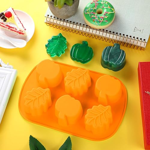 Miniatura 4 de 2 moldes de silicona con diseño de hojas de calabaza, 3D, con temática de otoño, para hacer jabón, velas, dulces, muffins, chocolates, decoración de