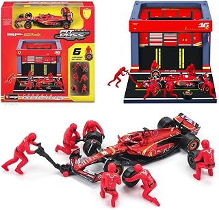 1/43 F1 SF24#16 Racing Car Pit Lane DieCast Alloy Model with 6 Pit Crew Figures - Adult Collectible Gift for F1 Fans