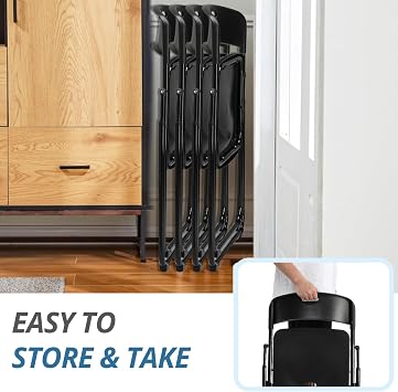 Karl home 4 Pcs Folding Chair, 300LBS Lightweight Foldable Plastic Chair, Reinforced Metal Frame Easy to Fold & Store for Indoor & Outdoor, Wedding, Party, Meeting Room, Patio and Garden, Black
