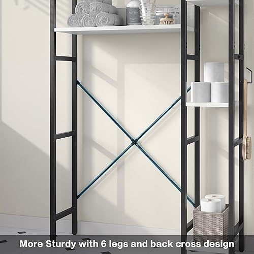 Miniatura 7 de monshey Estante de almacenamiento sobre el inodoro con soporte de papel higiénico, organizador de baño con ganchos, estante de inodoro que ahorra