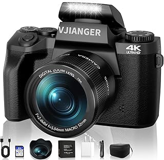 Digital Camera VJIANGER 4K Vlogging Camera 64MP Mirrorless Cameras for Photography with Dual Camera, WiFi, 52mm Fixed Lens, 4.0" Touch Screen, 32GB SD Card & Camera Bag(W05-Black2)