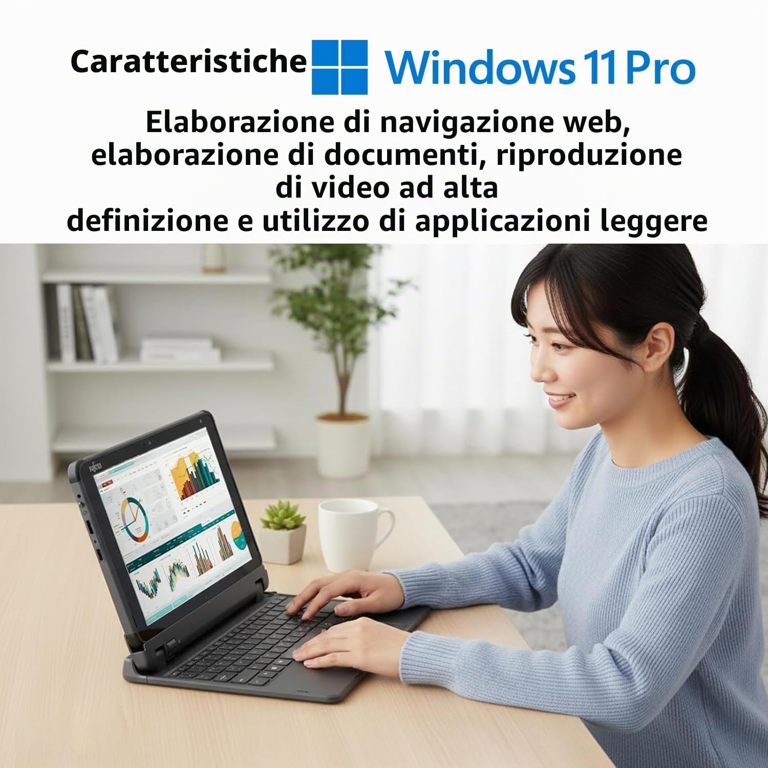 Fujitsu Stylistic Q5010 2 in 1 Touchscreen Laptop 10.1" FHD Tablet, Intel Celeron N4020, 4GB RAM, 64GB eMMC, Tastiera Giapponese (QWERTY), Windows 11 Pro (Ricondizionato)