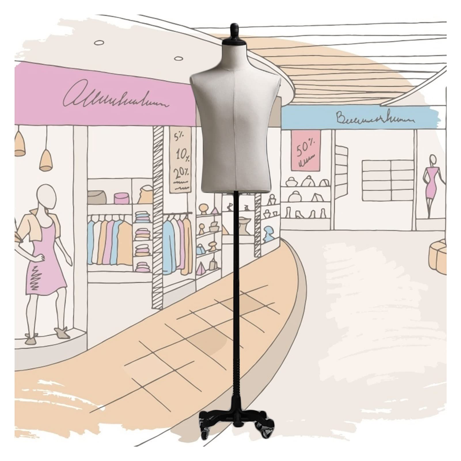 Maniquí Cuerpo Torso Masculino, Ventana Ropa Exhibición Busto Media Escala Sastres Maniquíes Cuerpo con Rueda Universal de Metal para Tienda Minorista Estudio de Fotografía, 4 Colo