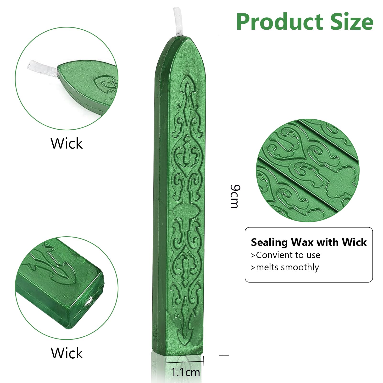 MeYuxg Pack of 10 Sealing Wax Green with Wicks, Vintage Sealing Wax, Wax Seal Stick, Sealing Wax - Image 2
