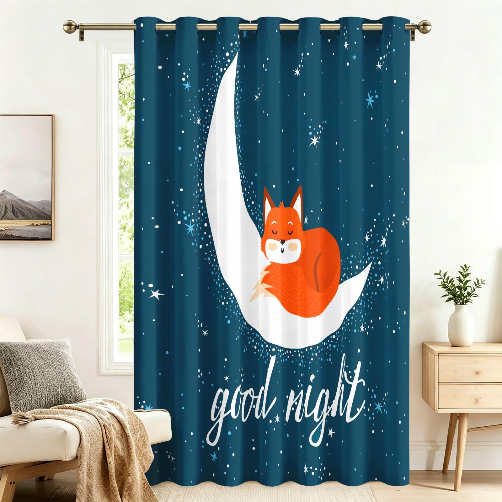 Fadaing Girls 3 Cartoon Fox Curtains With Eyelets, 1 Piece, Room Divider Curtains, Blackout, 242 X 132 Cm, Darkening Thermal Curtains, Heat Insulating, Winter, Summer, Thermal Protection, Indoor Sun