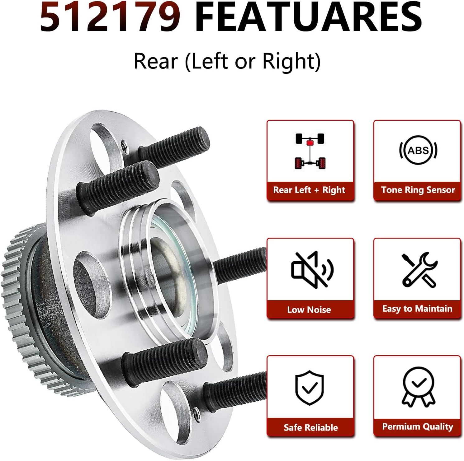 JLEO 512179 (Pair) Rear Wheel Bearing Hub Assemblies for Honda Accord 1998 1999 2000 2001 2002 (V6 Models 3.0L),for Acura TL 1999-2003 Wheel Hub Bearing Replacement - Image 4