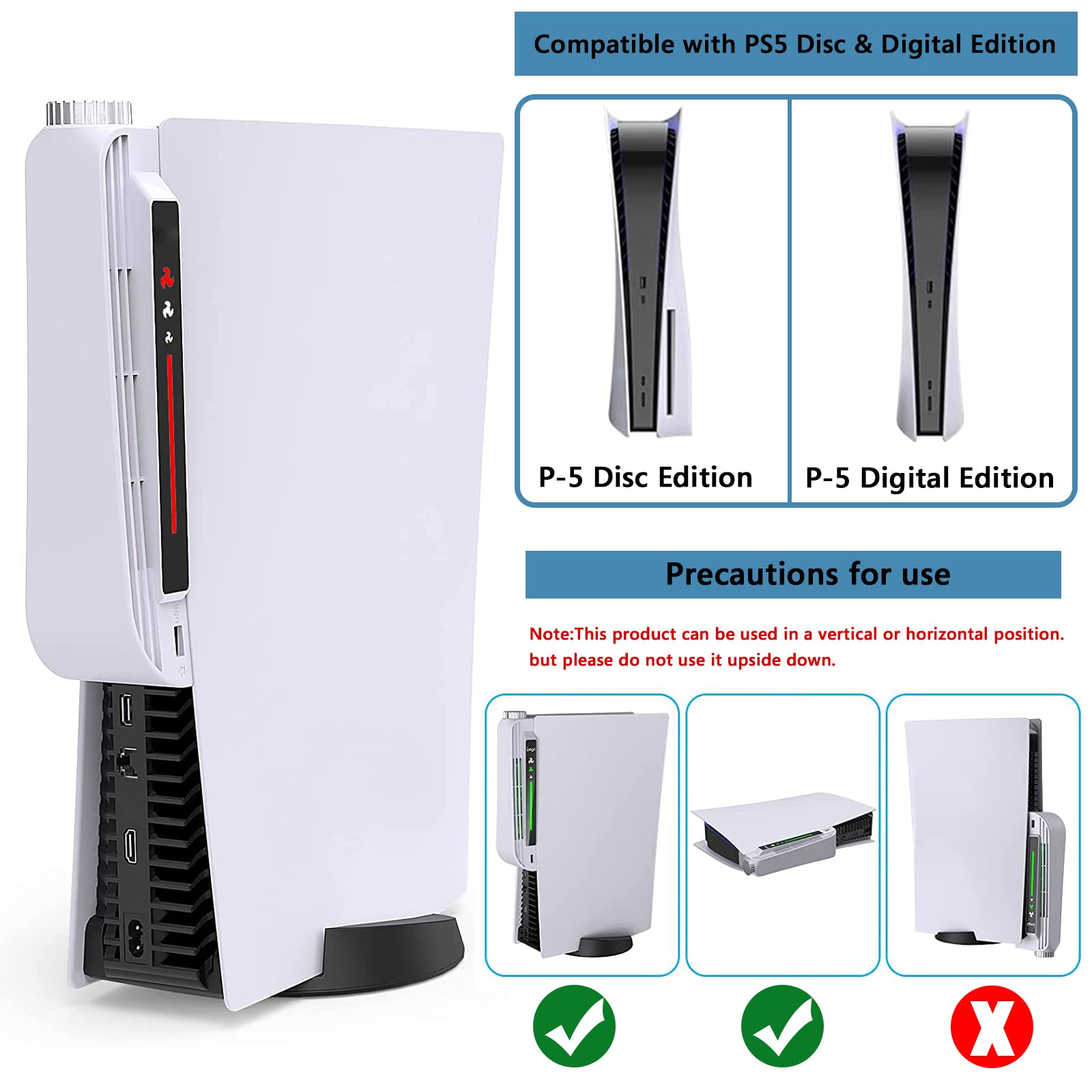 Geekria PS5 Ventilador de refrigeración,Sistema de enfriamiento centrífugo eficiente con ventilador ajustable de 3 niveles,indicador LED y puerto USB para PS5 Disc y consola de edición digital