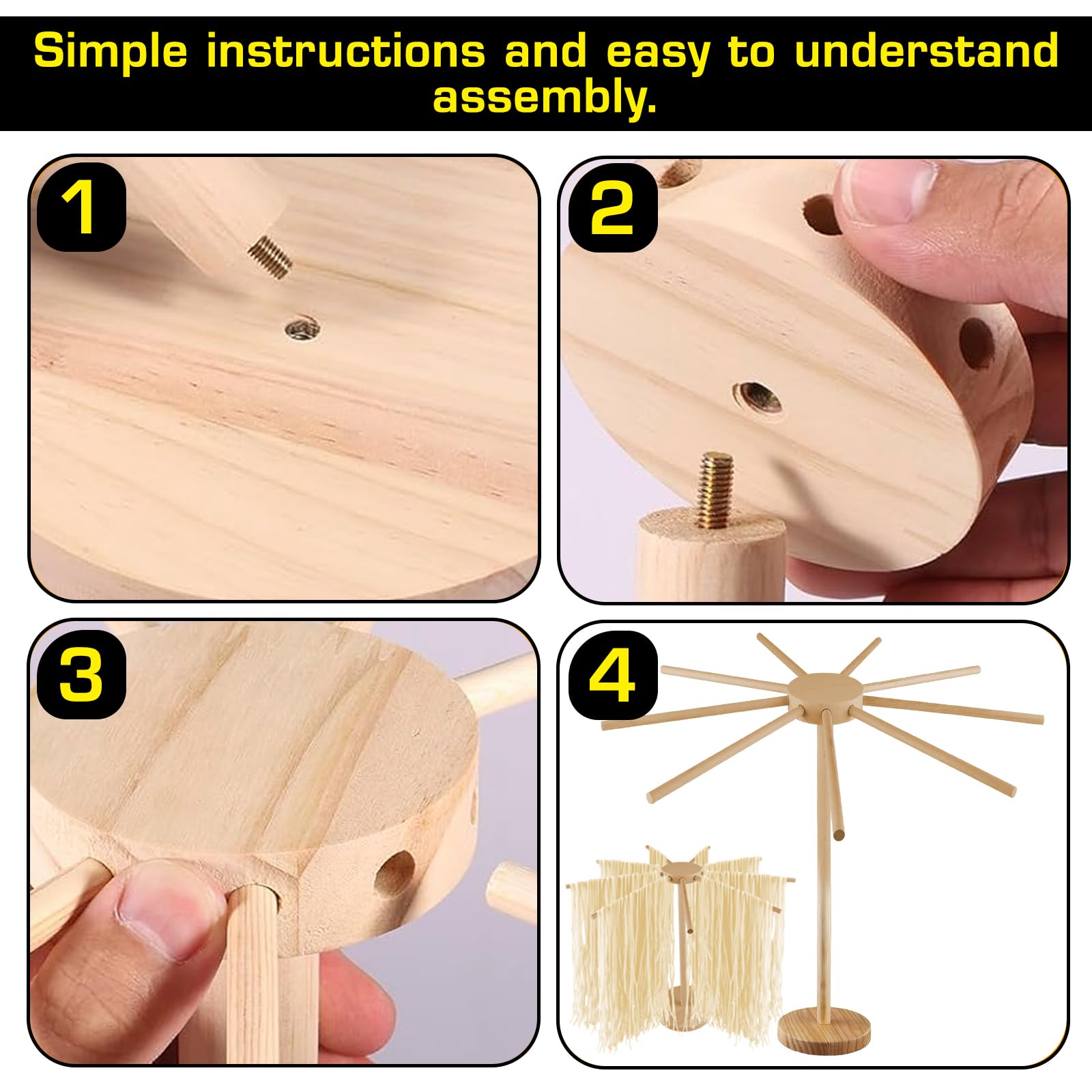 SPORWAY Essiccatore per pasta in legno: asciugabasta pieghevole in legno con 9 bracci rimovibili fino a 4,5 kg, versatile e riutilizzabile, supporto per pasta fatta in casa