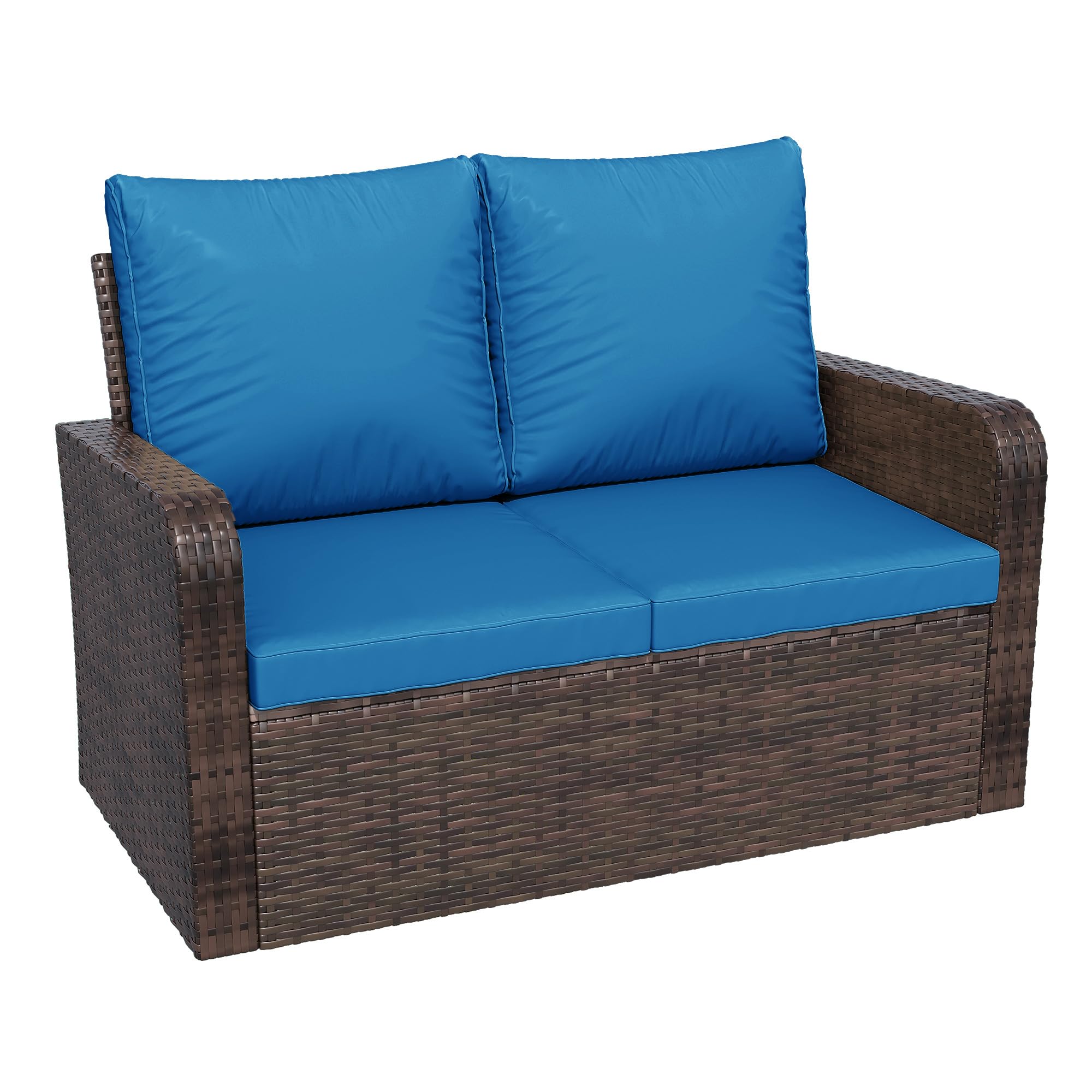 HOMREST Outdoor Patio Couch Sofa, All-Weather PE Wicker Loveseat Couch, Outdoor Seating Patio Furniture Sofa with Cushions, Modern Garden Furniture for Deck, Balcony, Porch(Navy)