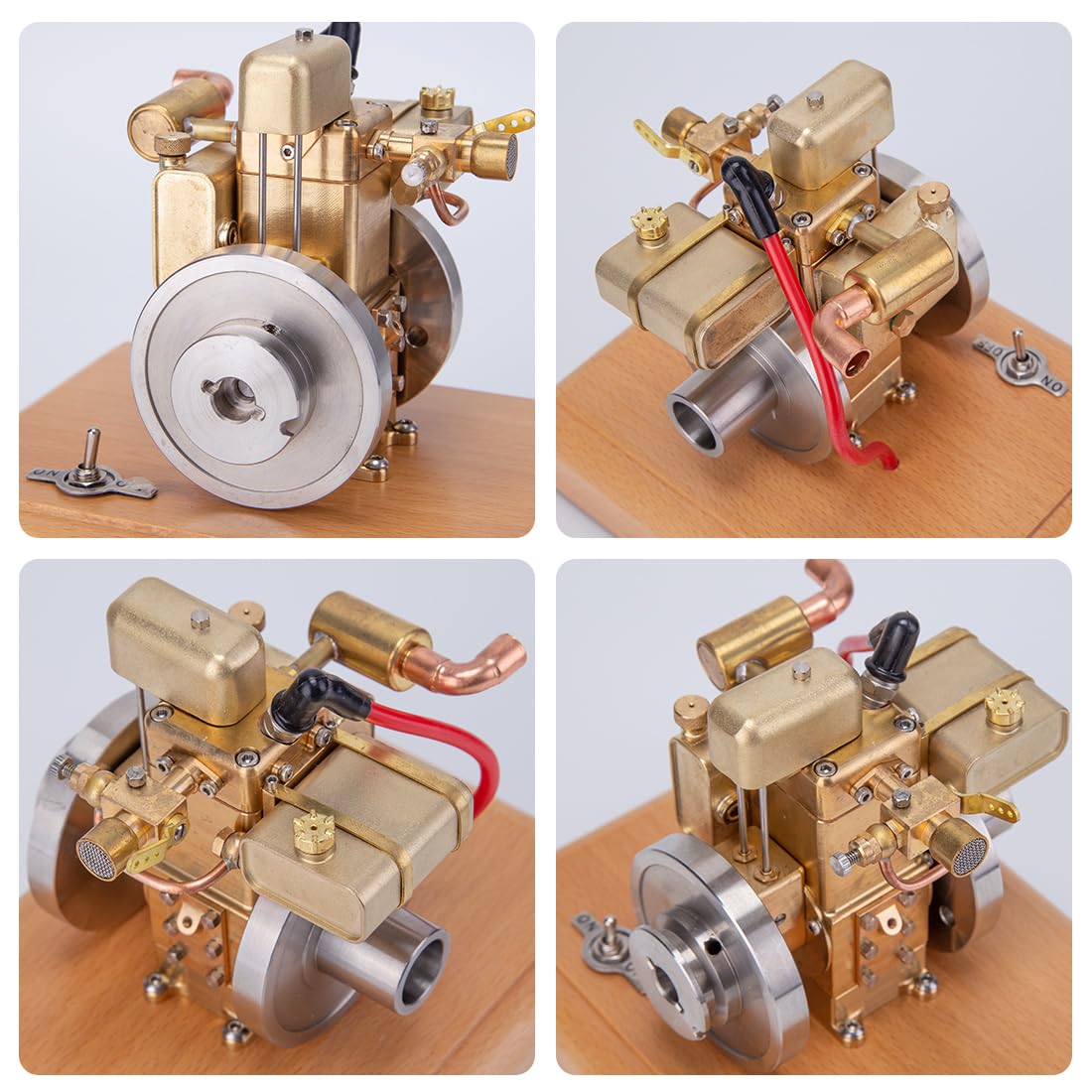 Brickaro Model silnika spalinowego, 1,6 cc, chłodzony wodą, jednocylindrowy, czterosuwowy, zestaw do montażu z drewnianą podstawą, zestaw do montażu dla entuzjastów techniki