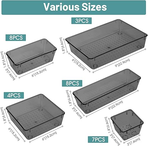 Miniatura 2 de WOWBOX Juego de 30 organizadores de cajones de plástico transparente, 5 tamaños, organizadores de cajones de escritorio y contenedores de