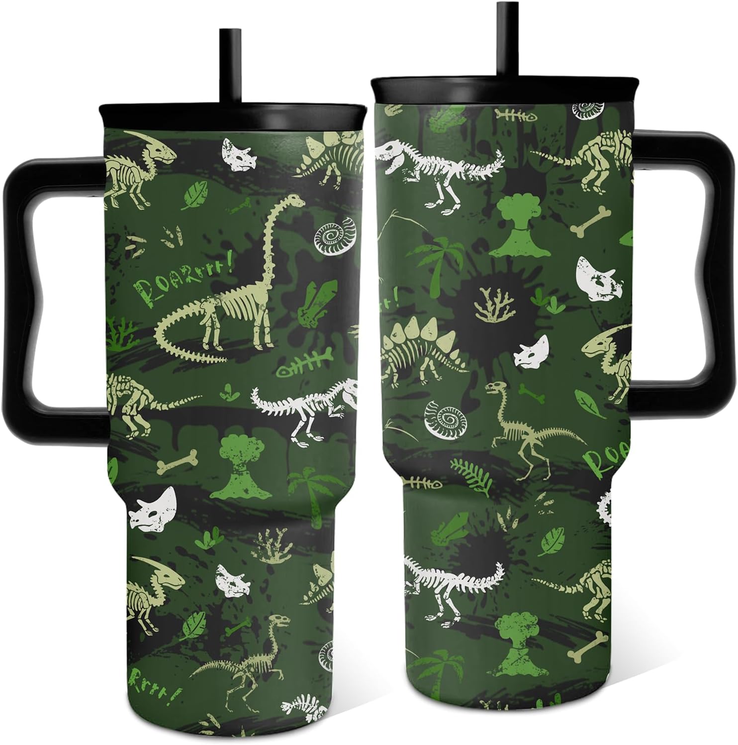 Dinosaur Gifts for Kids, Green Dinosaurs Tumbler with Handle and Straw 24 oz, Stainless Steel Insulated Dino Water Bottle Cup, Birthday Gifts for Teen Little Boys Son Adults