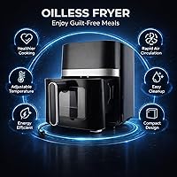 Vista 2 de Freidora sin aceite de 5 cuartos de galón, cocina eléctrica de gran capacidad con ventana visual y pantalla a color, totalmente automática, ocho
