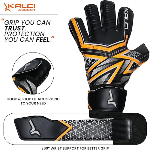 Miniatura 5 de Kalci Guantes de portero de fútbol con acolchado de espuma de látex para niñosadultos, protección de dedos transpirables, guantes de portero con