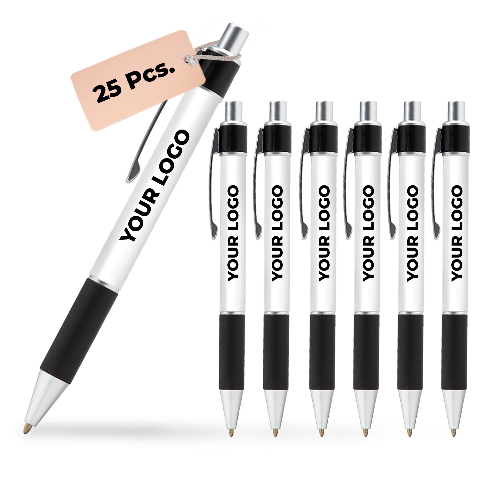 Cimpress Personalised Ballpoint Pen with Black Ink, 25 Pieces, All-Round Print Logo/Text, Non-Slip Grip, Ideal for School, Office, Events, Customers