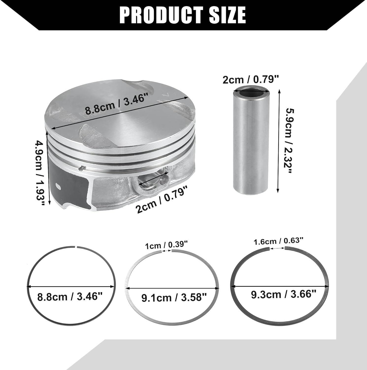12578324 / Front/Engine Piston and Pin Assembly for Buick LaCrosse 2.4L 2010-2016 for Chevy Captiva 2012-2015 / Piston Rings Kit/Metal / 1 Set/Titanium Tone