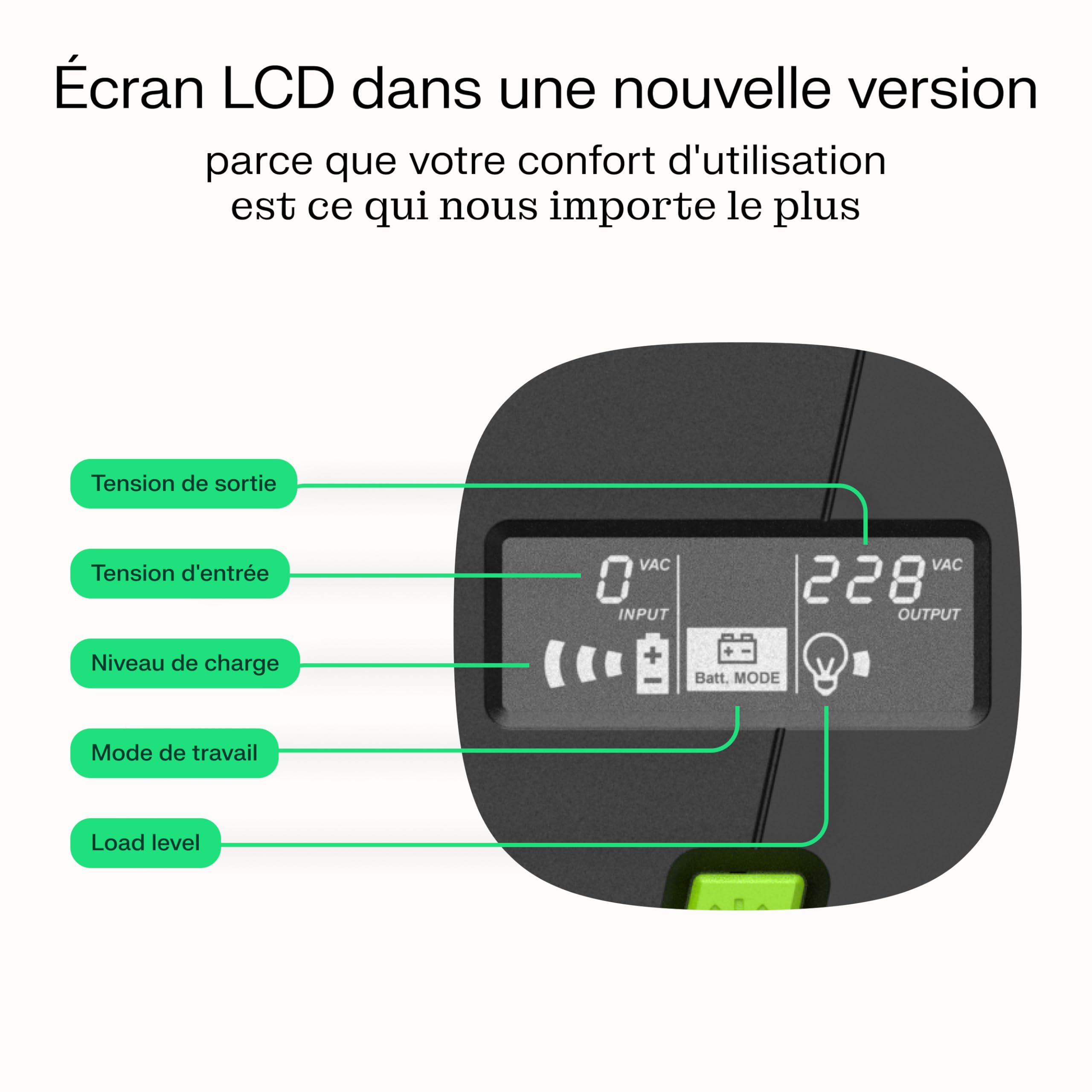 Greencell UPS 2000 VA 1200 W PowerProof avec Écran LCD – Onde Sinusoïdale Modifiée, Protection de Courant pour Appareils, Protection Contre Les Surtensions, Alimentation de Secours pour Appareils
