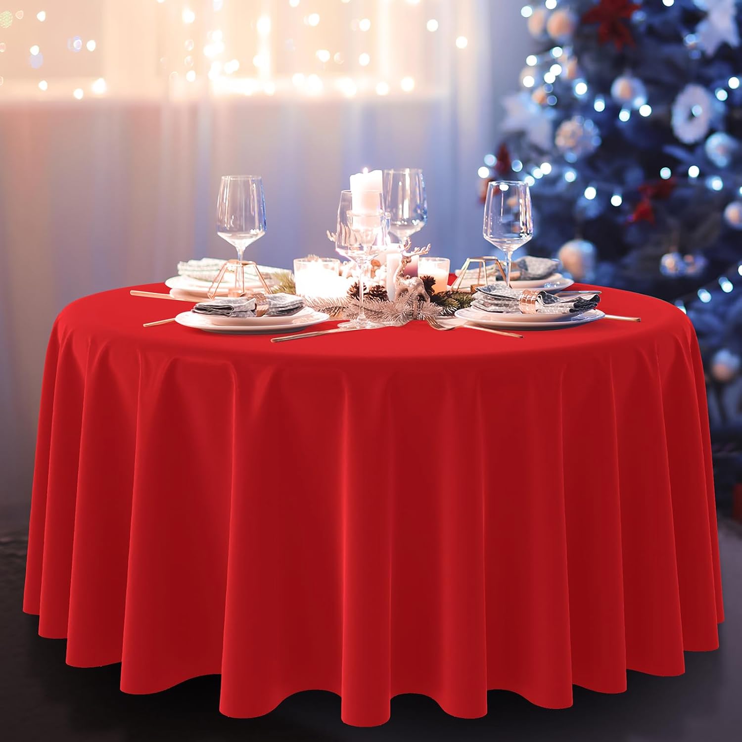 MASHAN 24Pcs Red Green Yellow Black Plastic Tablecloths, Disposable Round Table Covers for Kwanzaa Black History Month Juneteenth African American Festival Holiday Party Decorations,84inch