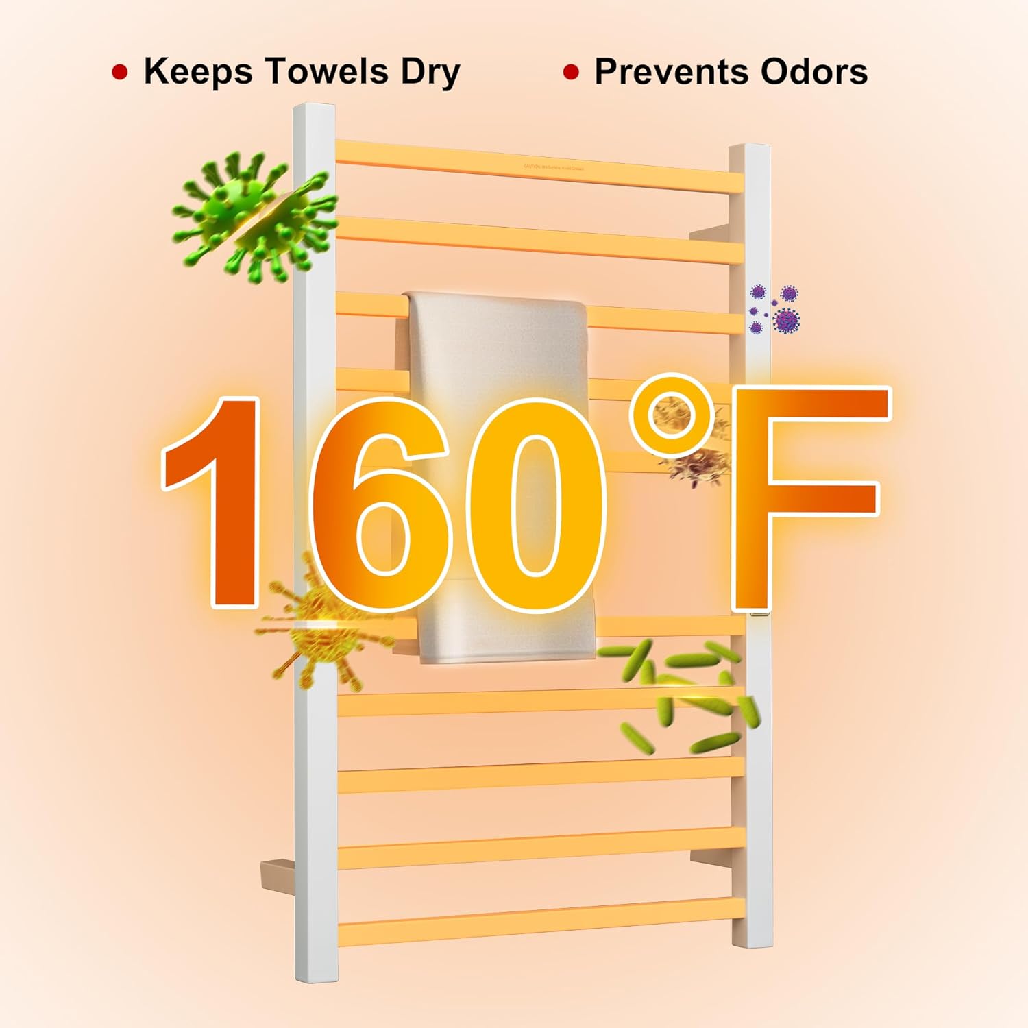 Heated Towel Racks for Bathroom, Wall Mounted Electric Towel Warmer Racks with Timer & Temperature Control, 10 Bar Stainless Steel Towel Heater for Bathroom, Matte White, Plug-in