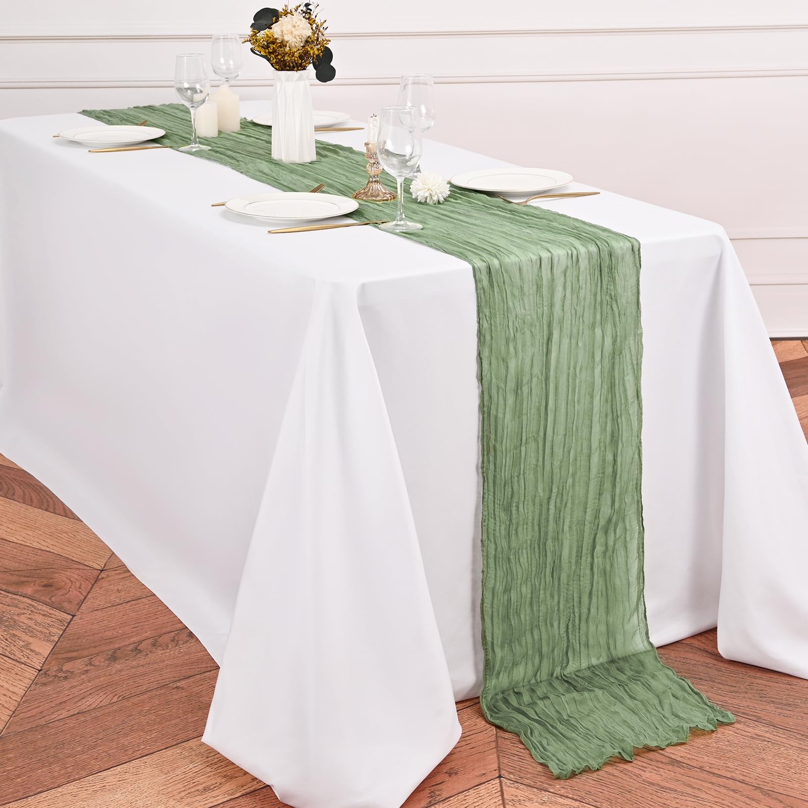 Paquete De 10 Caminos De Mesa De Estopilla Verde Salvia De 10 Pies, Estilo Bohemio, Tela De Gasa Semitransparente, Rústico, Vintage, Decoración De Mesa De Boda, Decoración De Arco, Drapeado, Fiesta