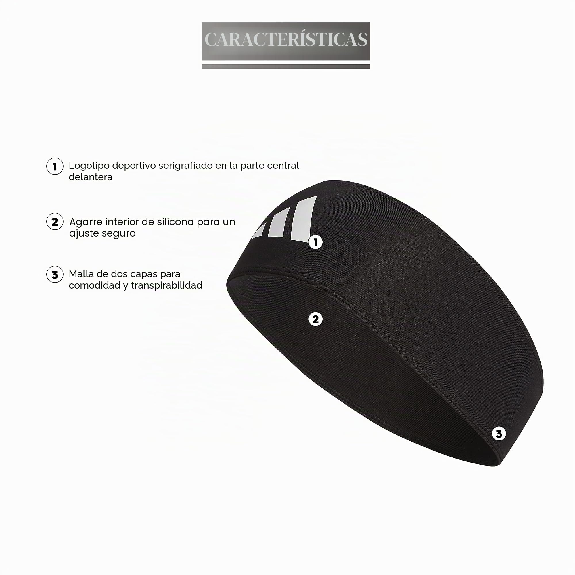 adidas Alphaskin - Diadema Deportiva de Ajuste Ancho, Color Blanco y Negro, Talla única