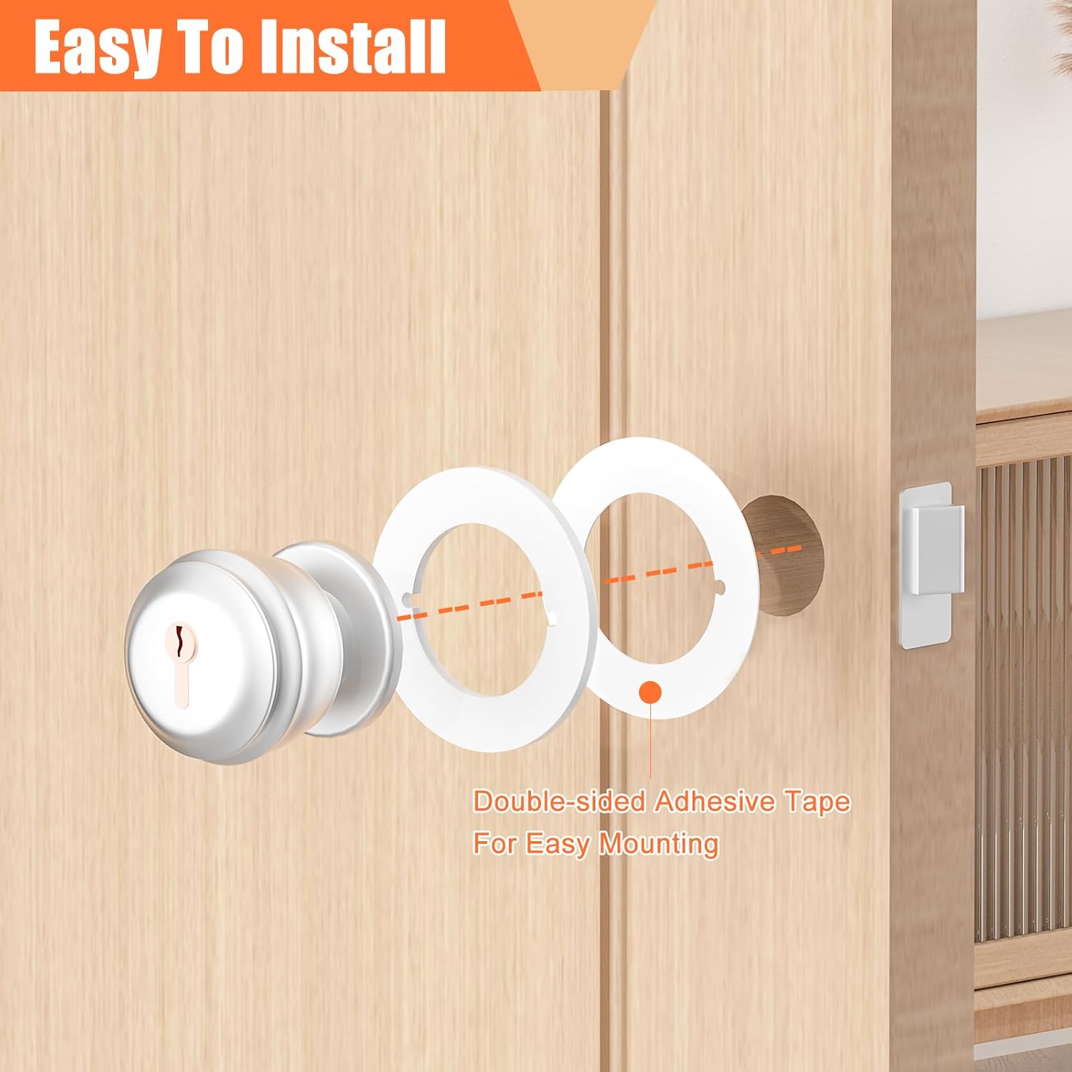 2 Pack Door Knob Reinforcement Plate Round, Door Knob Plate Cover for Door Deadbolt, Door Knob, Door Handle Repair Kit, White