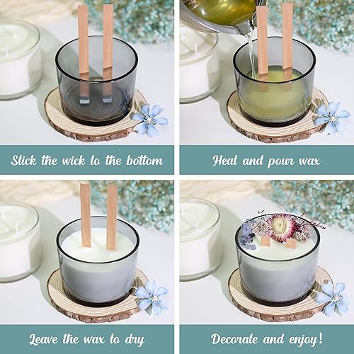Miniatura 4 de SUPMIND Tarros de vela de 3 mechas de 16 onzas, paquete de 6 tarros grandes vacíos de vidrio gris con tapas de bambú, con calcomanías y etiquetas,