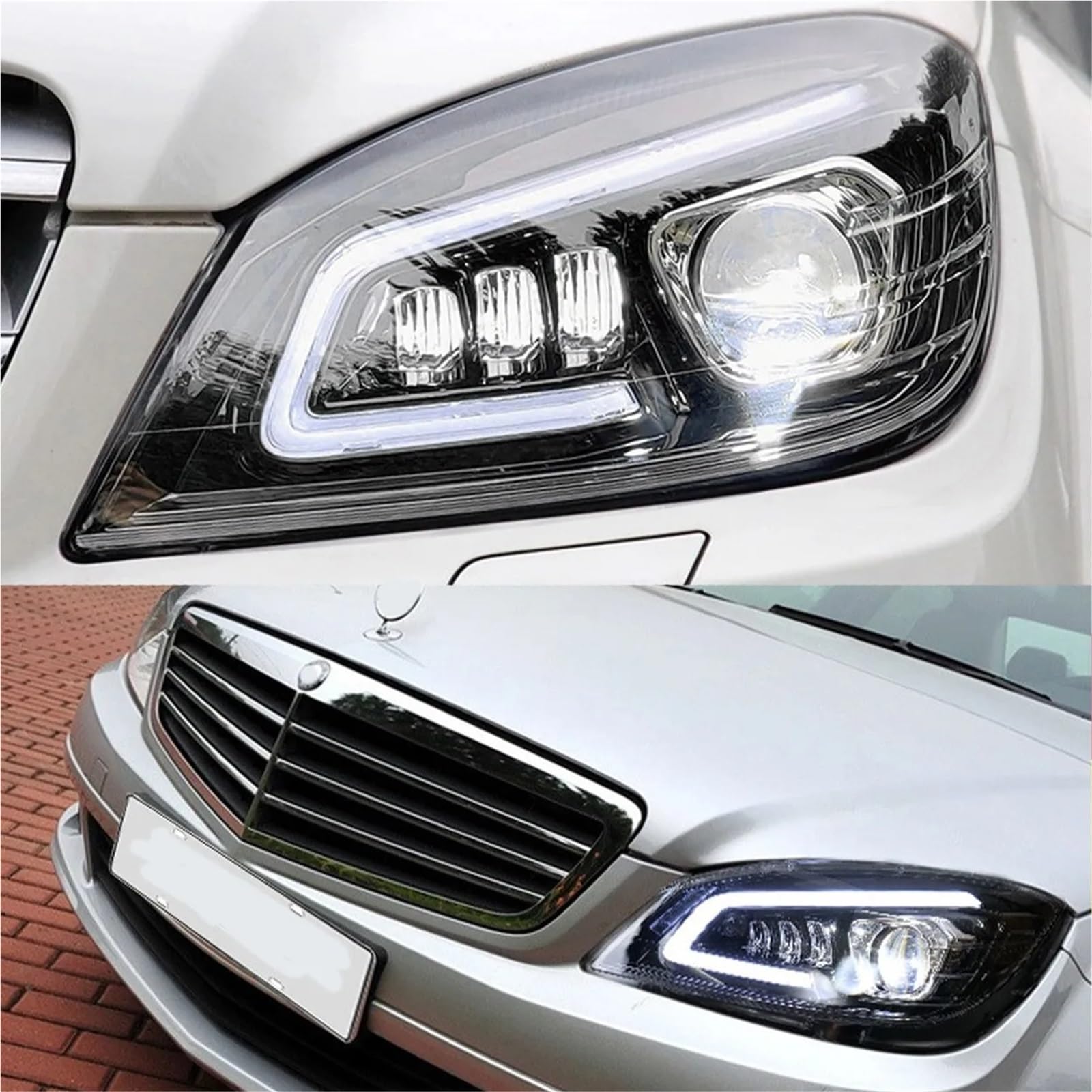 Faro Coche PARA Benz CLASE C W204 C200 C250 C300 C350 2007-2011 Un Par CONJUNTO FAROS DELANTEROS Lado Izquierdo Conducción Faro ESTILO GT Faros Delanteros