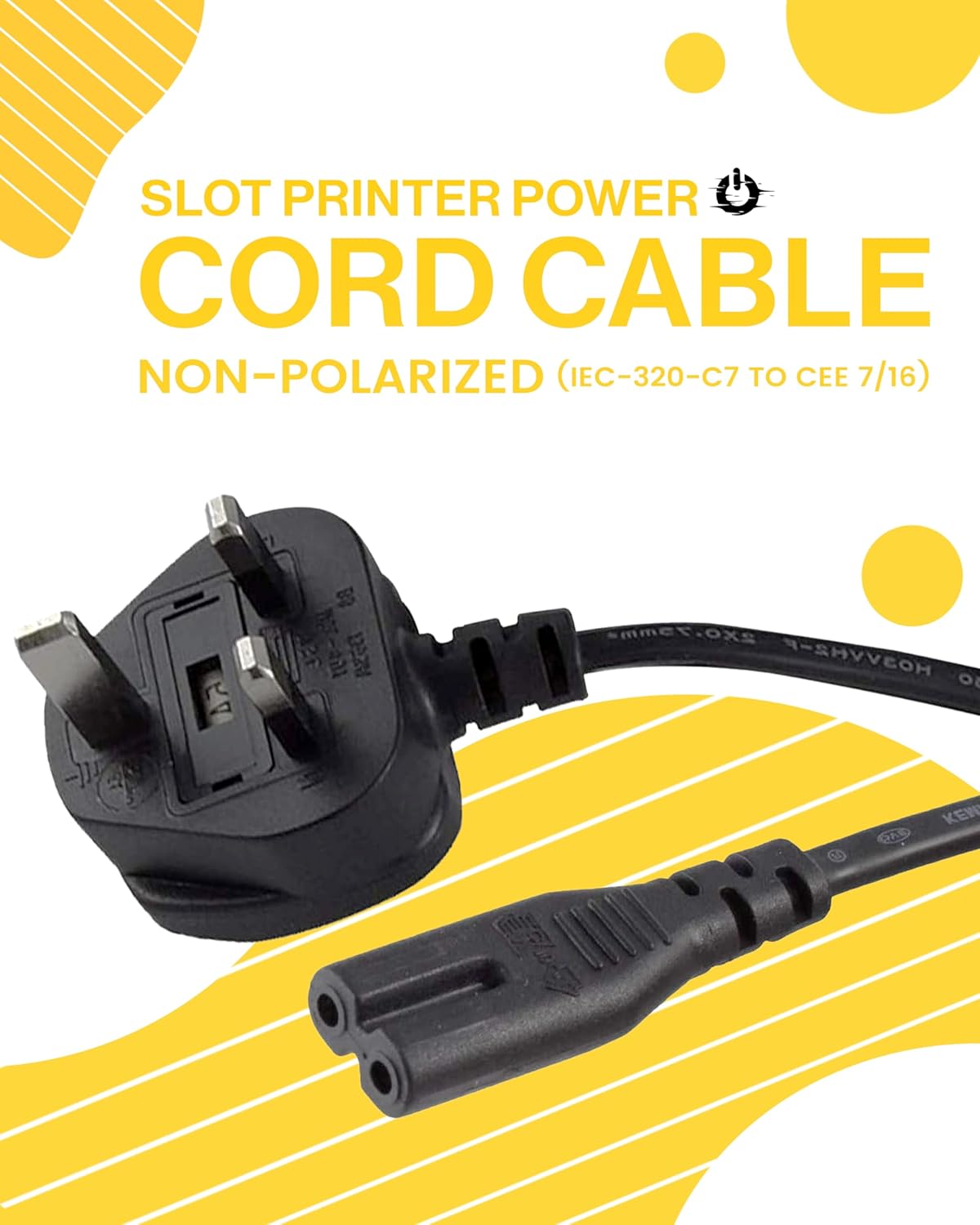 (10-Pack) United Kingdom UK 2- Slot Printer Power Cord Cable, Non-Polarized (IEC-320-C7 to CEE 7/16) Works with TV, Printer, Chargers, PS4 Game Console and More for UK Travel - 10 Pack