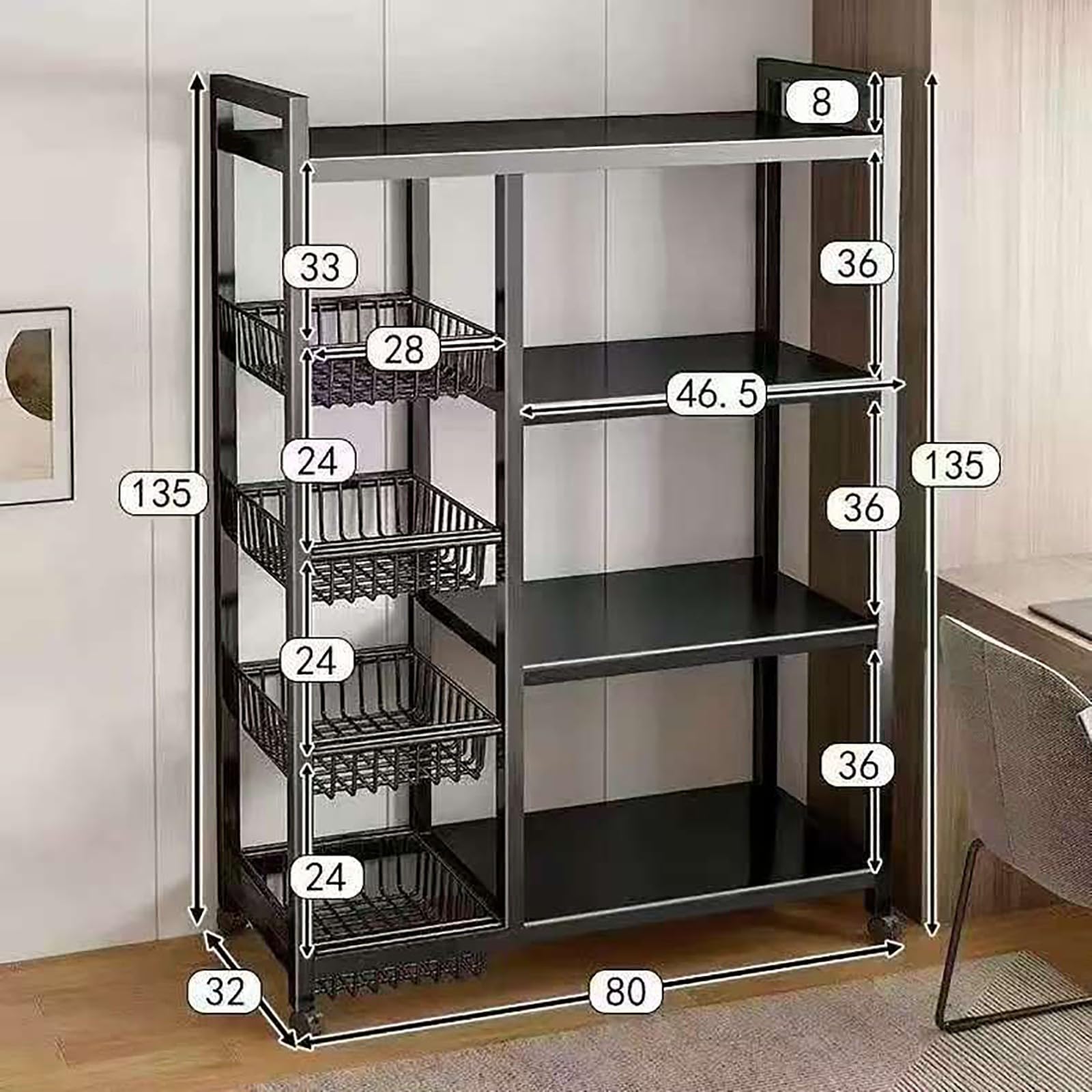 Estante de almacenamiento de metal, carrito ajustable de cuatro capas resistente con ruedas, organizador multifunción para cocina, sala de estar, dormitorio