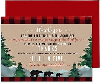 Paper Clever Party Lumberjack Baby Shower Thank You Cards with Envelopes - 15 Pack - Blank Notes with Prefilled Message - Cute Bear Design for Boys - Personalizable 4x6 Stationery Set