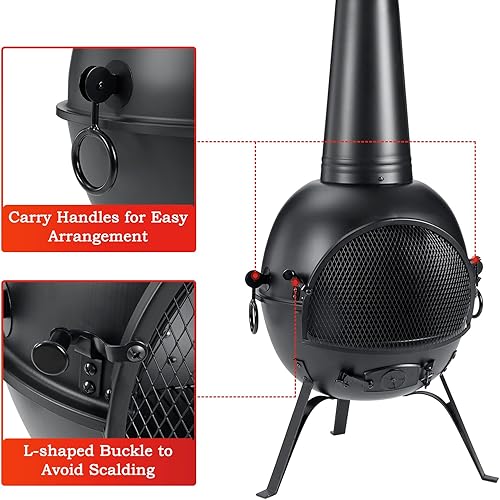 Miniatura 5 de SINGLYFIRE Prairie Fire Chiminea al aire libre chimenea cubierta o patio trasero chimenea de madera con cubierta de chimenea inoxidable hierro negro