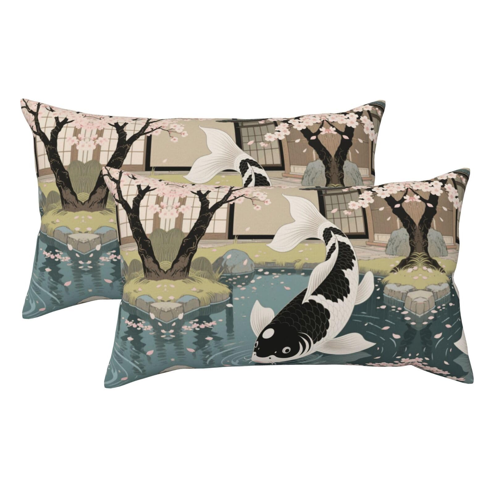 Japanese Yin Yang Koi Fish Luxury King Pillowcases Set of 2, Plush Velvet Feel Pillow Covers with Hidden Zipper, Skin & Hair Friendly, 20x36 Inches Pillow Cases for Sleeping Gift