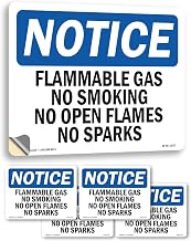 Flammable Gas No Smoking No Open Flames No Sparks OSHA Notice Vinyl Decal Label 7 Inch x 5 Inch - 5 Pack