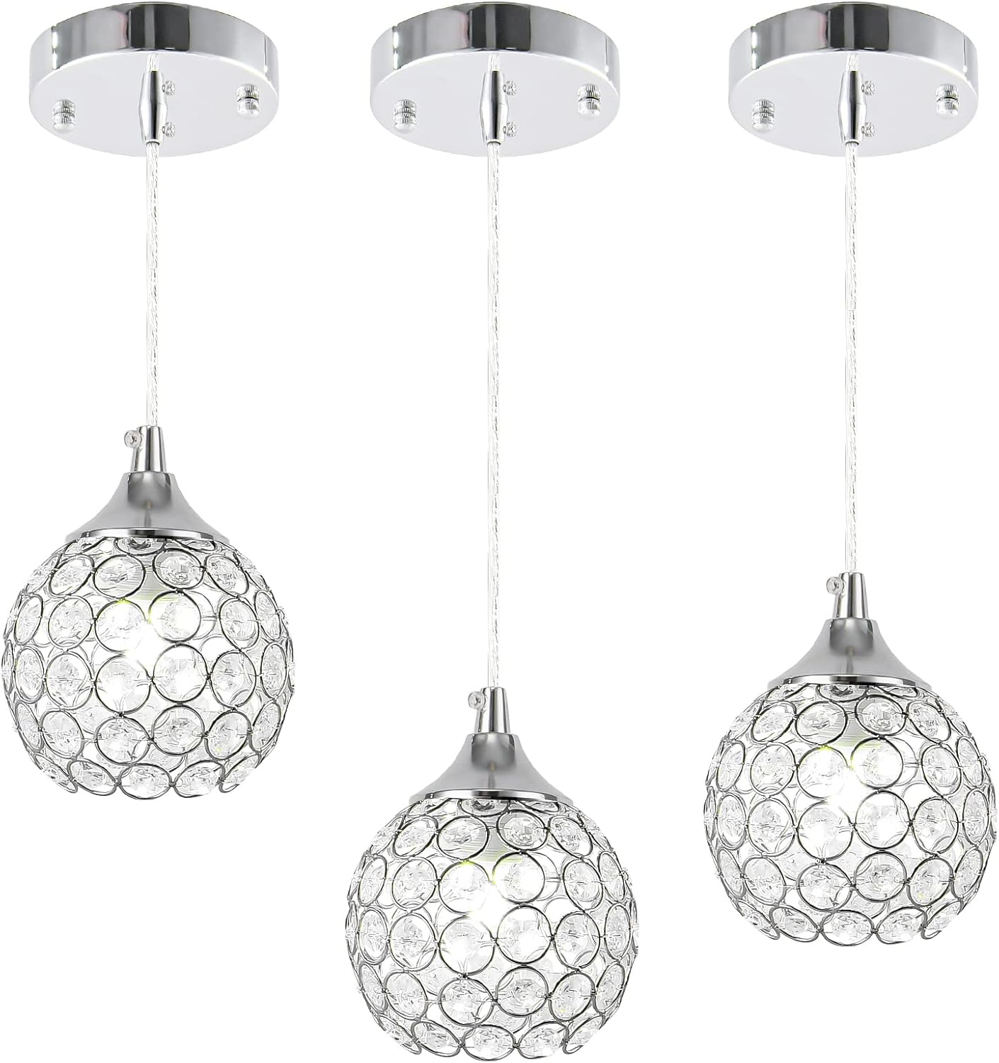 Gwiazdy Modern Crystal Pendant Lights for Kitchen Island, 3 Pack