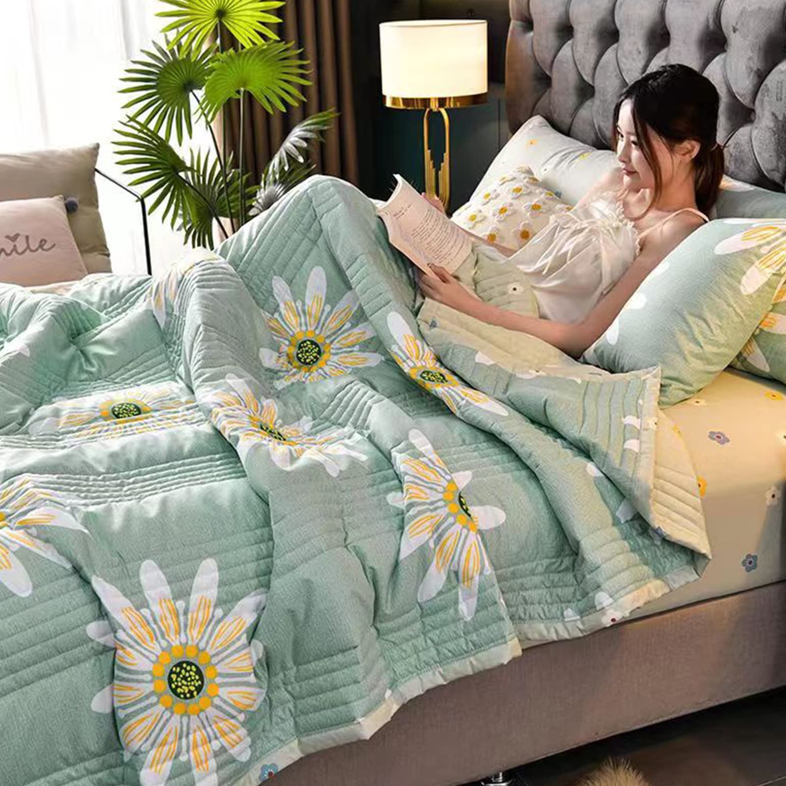 Dmlef A3 Reversible Cooling Blanket Single Double King Size Summer Quilt Microfibre Coverless Duvet All Seasons Cool Summer Duvet Anti Allergenic, Lightweight And Machine Washable (200X230cm,)