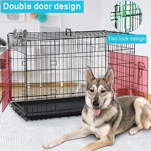 Miniatura 3 de Jaula grande para perros de 48 pulgadas, de alambre de metal, para interiores y exteriores, plegable, de doble puerta, para cachorros grandes y