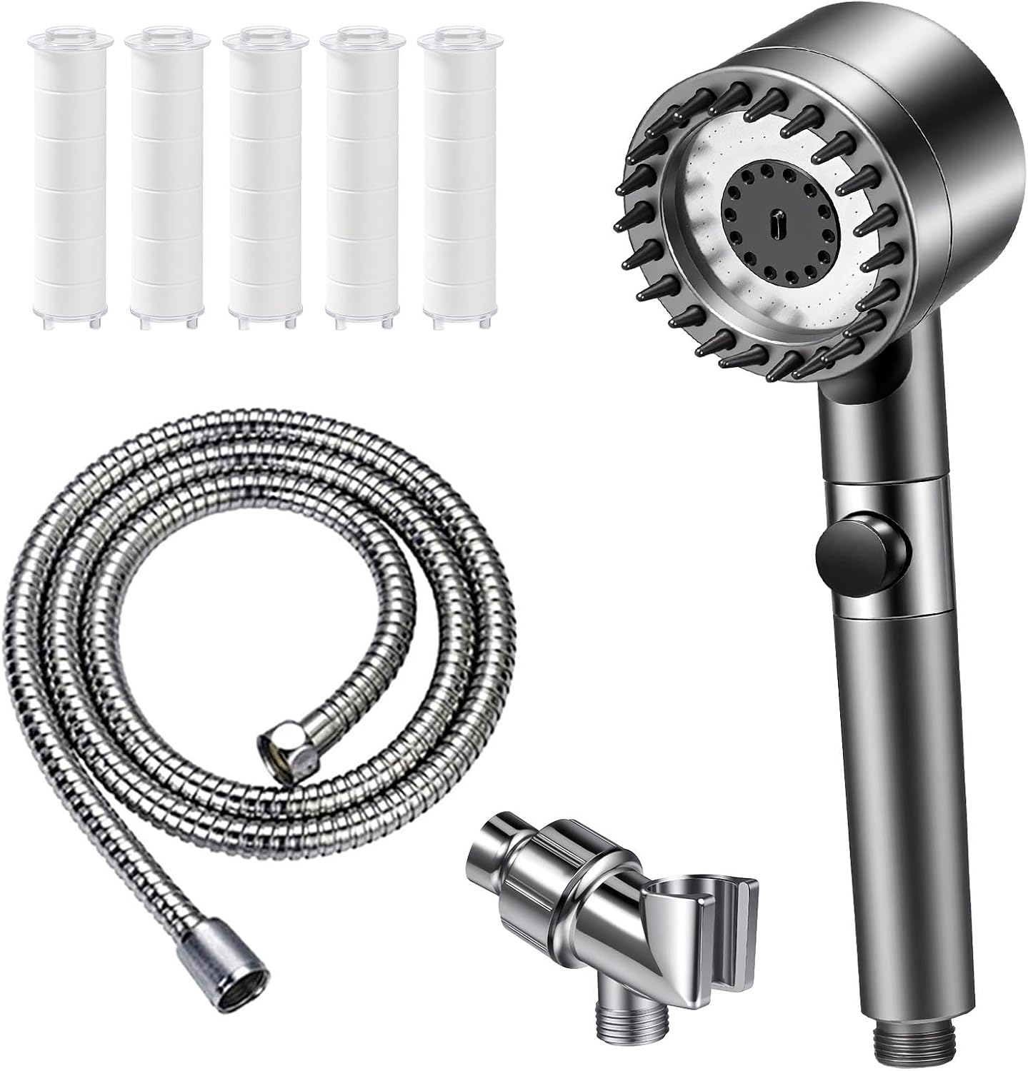 Shower Head with Handheld, Ion Drops Shower Head with 3 Modes Filtered Showerhead, Filtered Showerhead with Replacement Hose, Bracket, 5 Pack Cotton Filters
