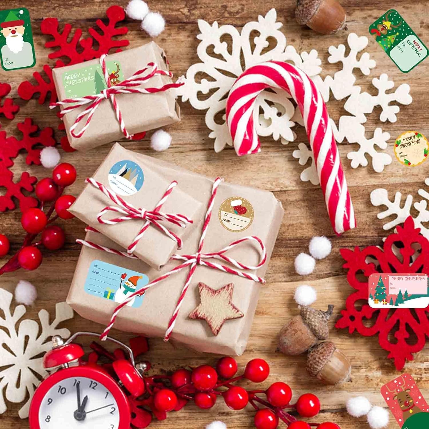 Christmas Gift Tags, 162 PCS Christmas Tags Labels Self Adhesive Gift Christmas Stickers Santa Snowmen Xmas Tree Reindeer Bells Holiday Decorative Tags for Christmas Presents - Image 6